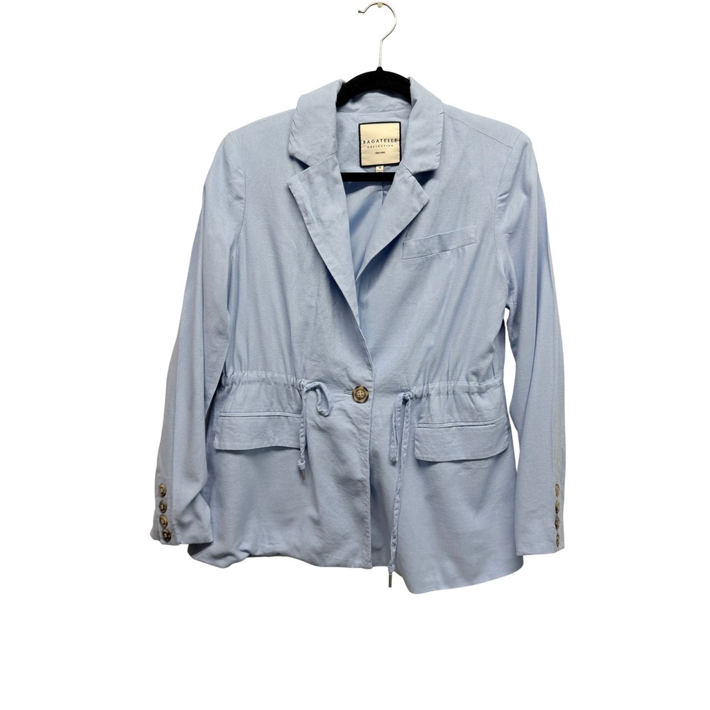 Bagatelle Collection Blue Linen Blend Drawstring Utility Blazer Jacket Womens M